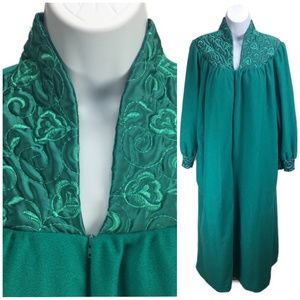 Vintage Zip Front Velour Robe Long Quilted Satin M